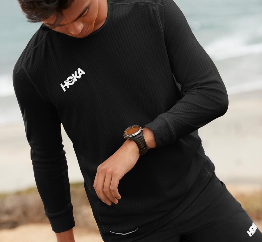 Top Hoka One One Hombre - Performance 3/4 Sleeve - Negras - SJE298471